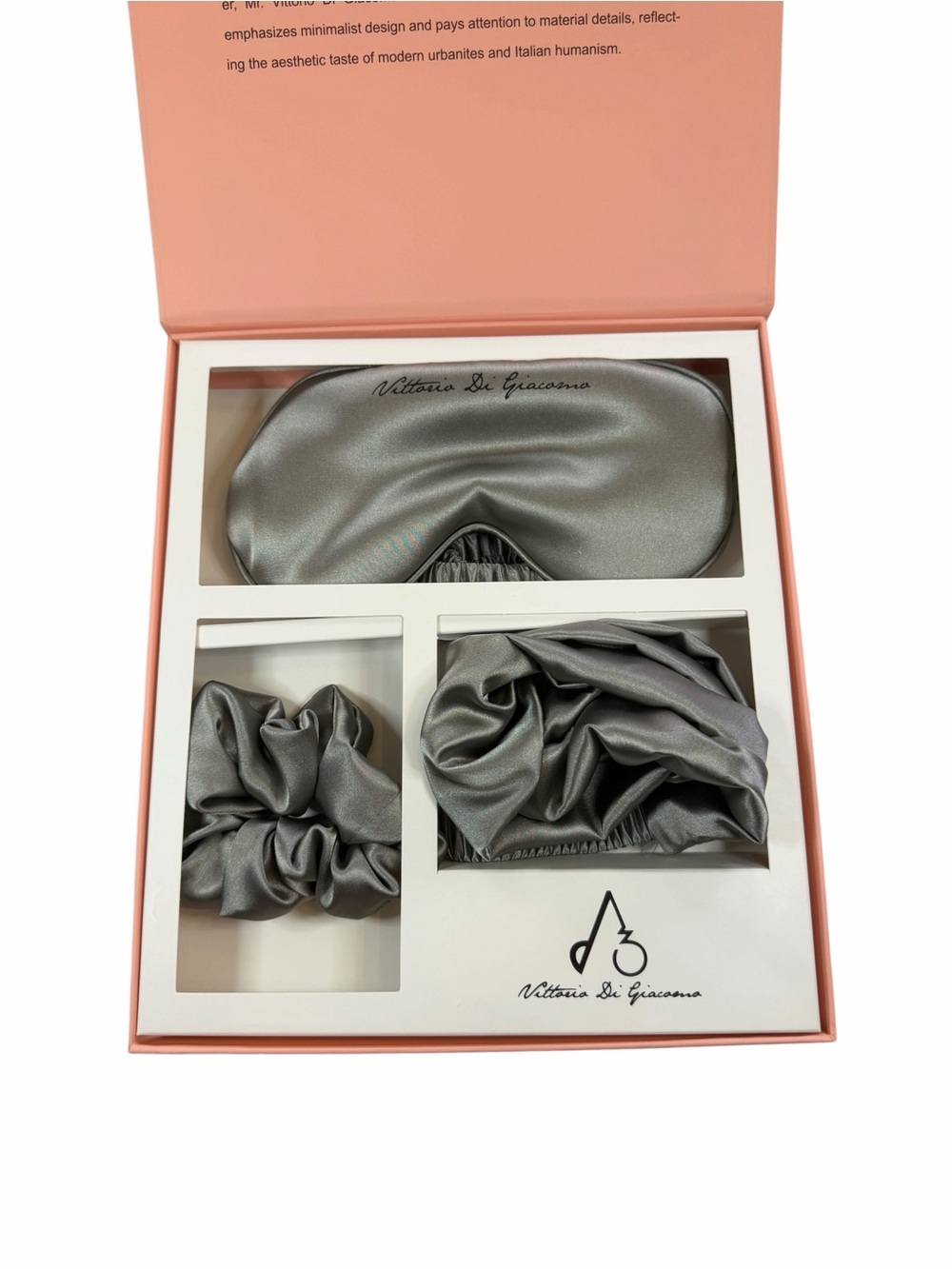 Vittoria Di Giacomo Silver Satin Sleep Mask & Scrunchie Set - Picture 1 of 6